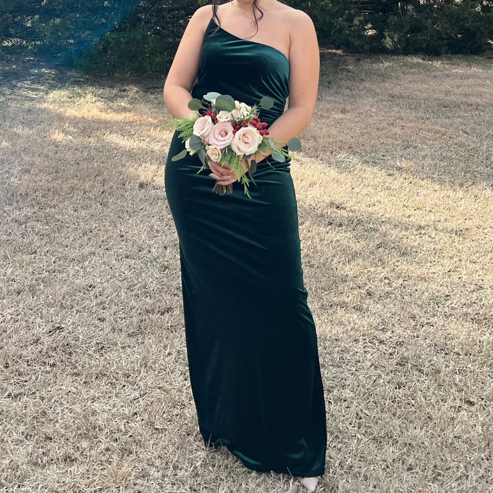 Revelry Jade Velvet Bridesmaid dress